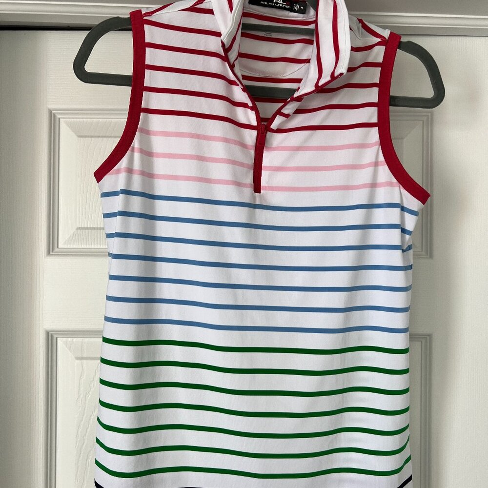 Ralph Lauren RLX Women's Golf Sleeveless shirt medium, 1/4 Zip White/Stripes